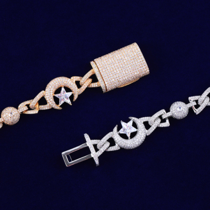 Moissanite Star Moon Cross Cuban Bracelet