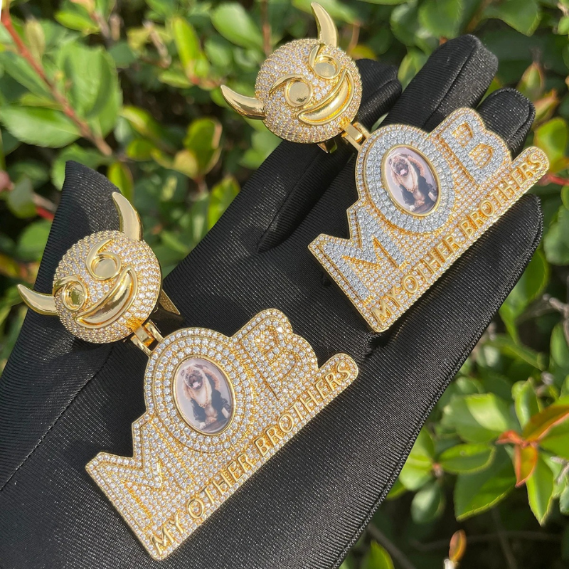 Moissanite Demon Button Personality Letter Splicing can be Customized Photo Pendant