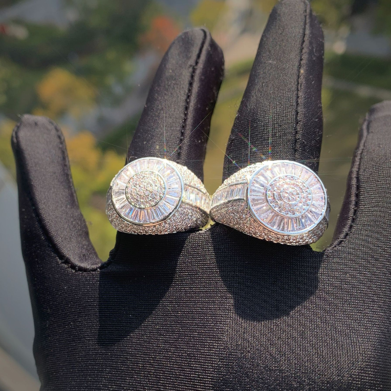 Moissanite Hip Hop Round Baguette Ring