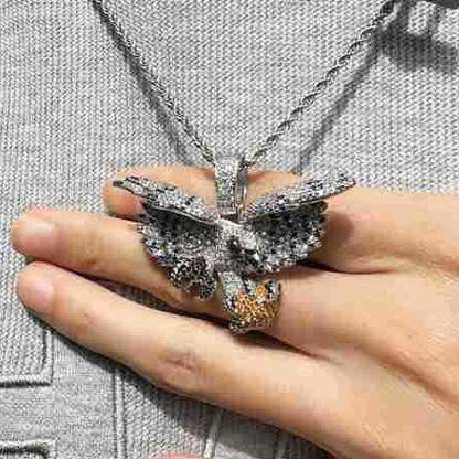Moissanite Winged Eagle with Gemstone Pendant