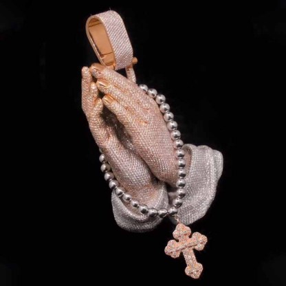 New Moissanite Praying Hands Cross Pendant