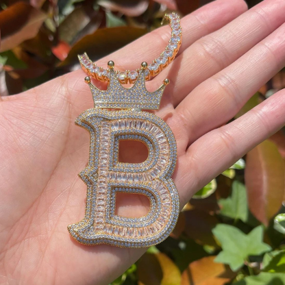 Moissanite Crown Button Arc Art Letter Pendant