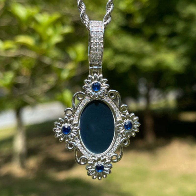 Moissanite Classical Flower Custom Photo Oval Pendant