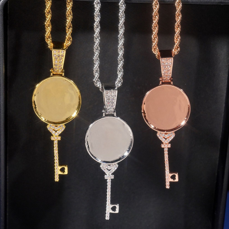 Moissanite Key Round Photo Custom Pendant