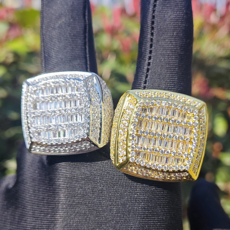 Moissanite Hip Hop Square Baguette Ring