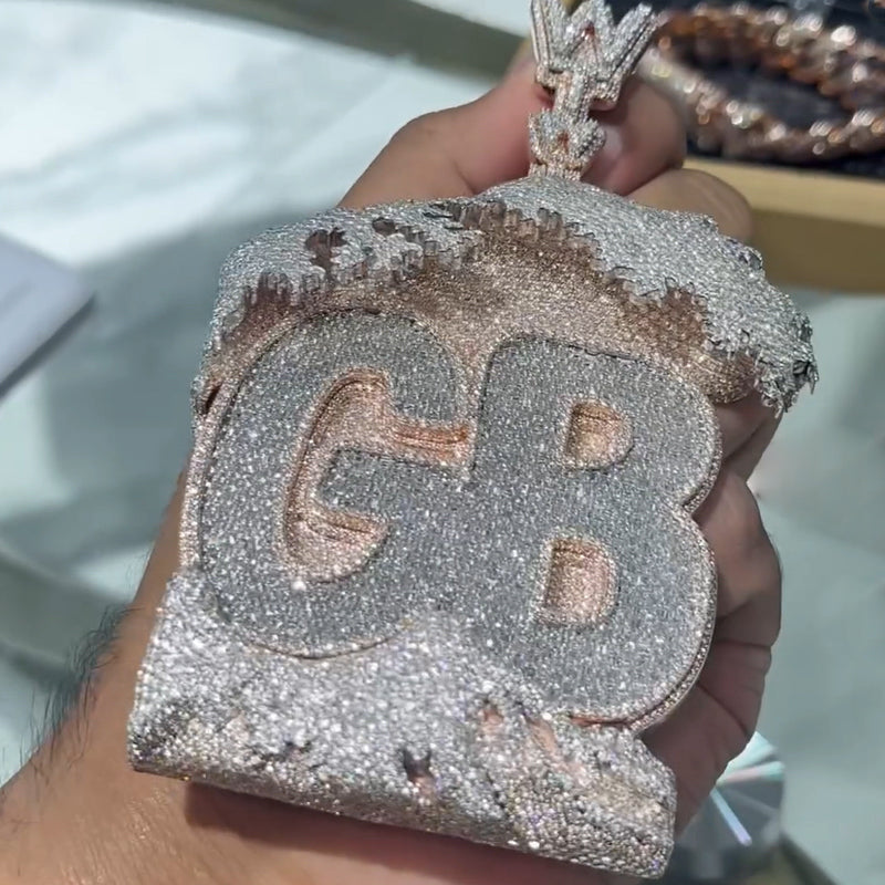 Moissanite Wave House Shape GB Letter Pendant