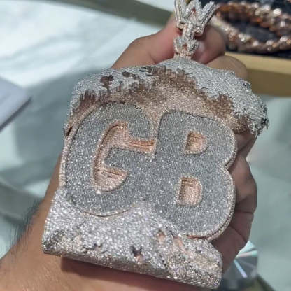 Moissanite Wave House Shape GB Letter Pendant