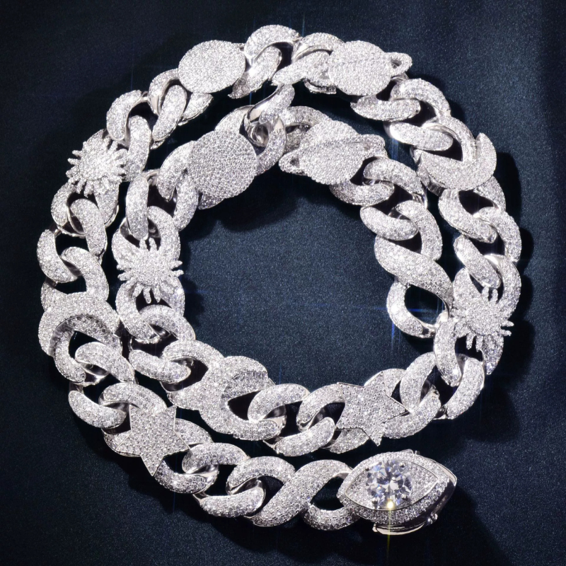 Moissanite Hip Hop Star Moon Sun Eye Cuban Chain