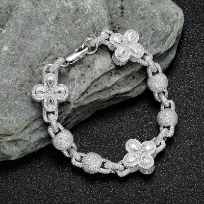 Moissanite Hip Hop Bubble Beads Four-Leaf Clover Bracelet