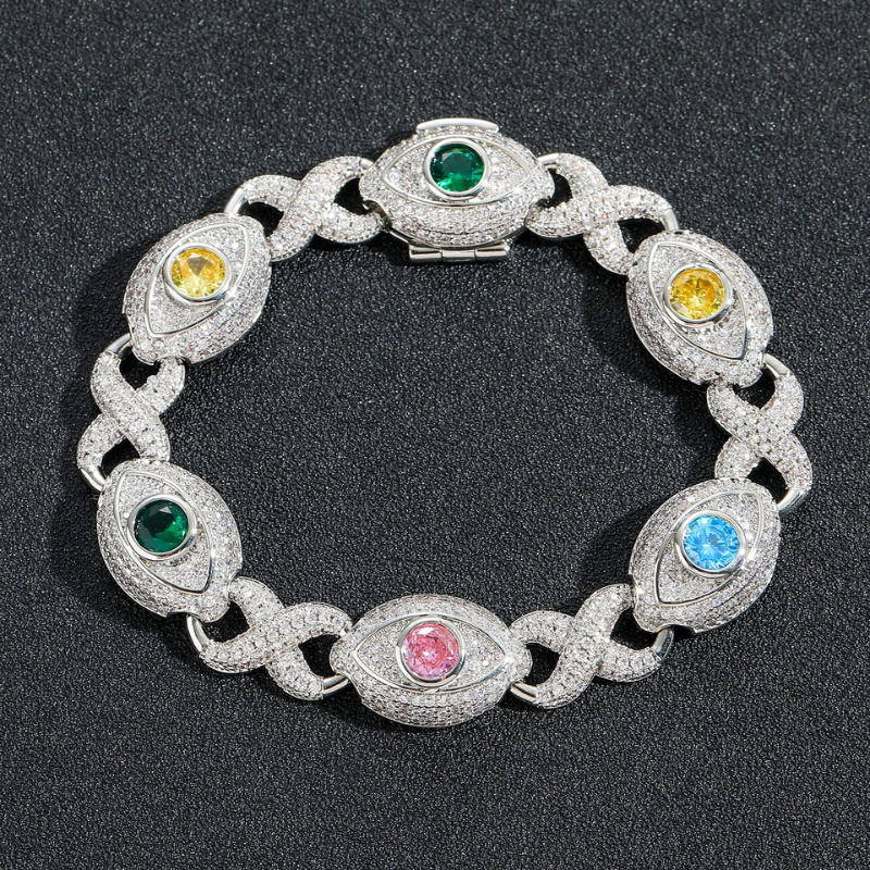 14mm Moissanite Colored Diamond Eyes 8-character Cuban Bracelet