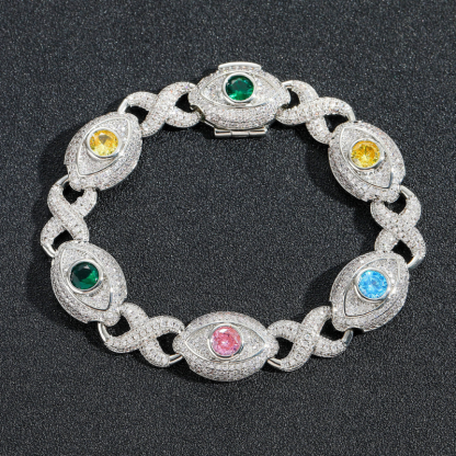 14mm Moissanite Colored Diamond Eyes 8-character Cuban Bracelet