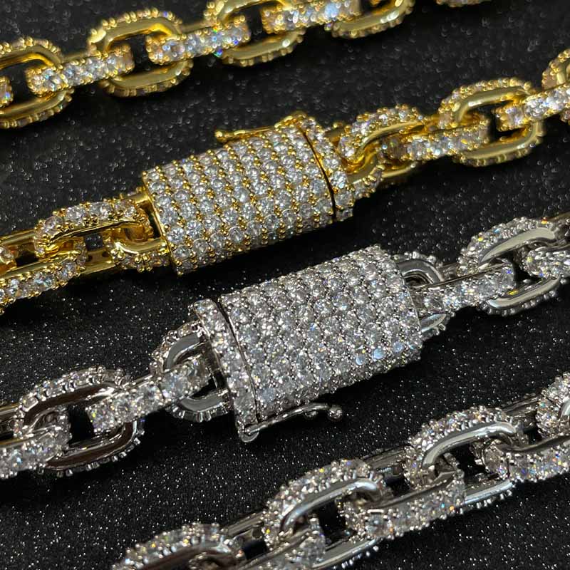Moissanite Hip Hop Miami Box Clasp Chain
