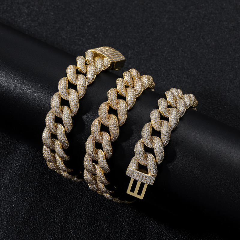 15mm Moissanite Bubble Micro inlay Cuban Chain