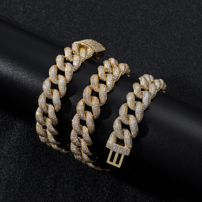 15mm Moissanite Bubble Micro inlay Cuban Chain