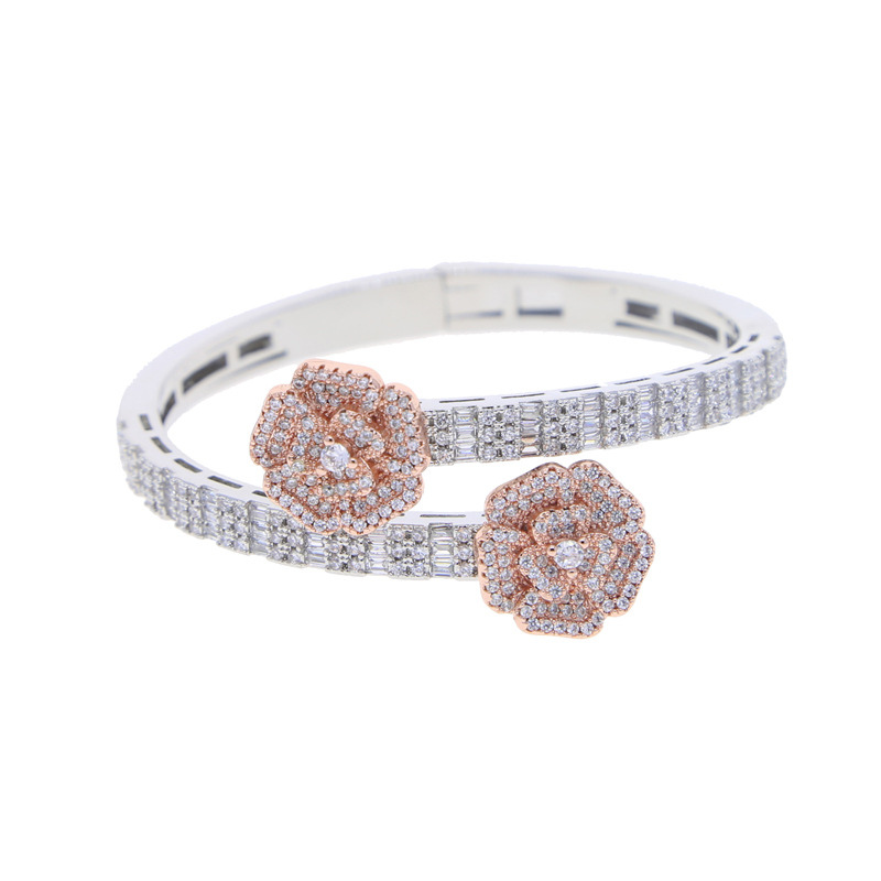 Moissanite Flower Baguette Adjustable Opening Bracelet