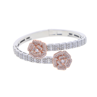 Moissanite Flower Baguette Adjustable Opening Bracelet