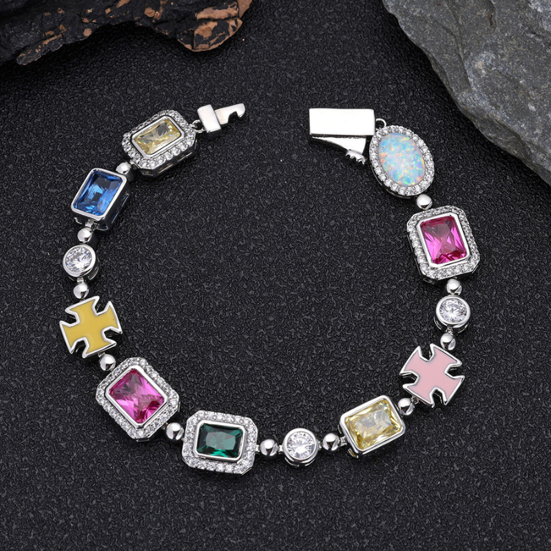 10mm Moissanite Hip Hop Colored Jewel Bracelet