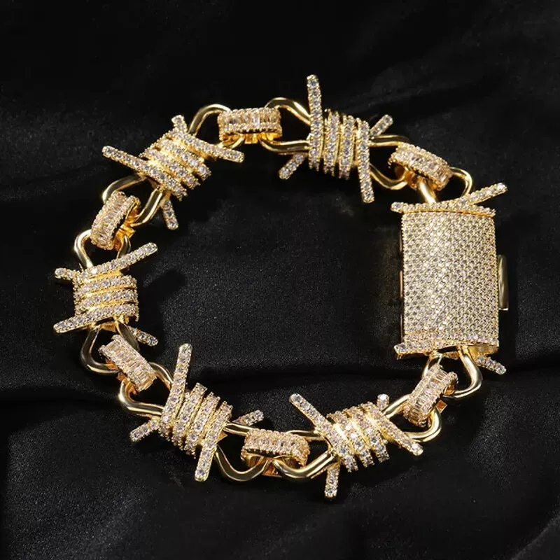 Moissanite Thorns Link Punk Chain Barbed Wire Gothic Bracelet