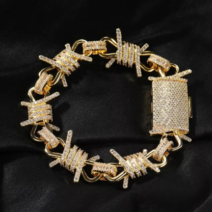 Moissanite Thorns Link Punk Chain Barbed Wire Gothic Bracelet