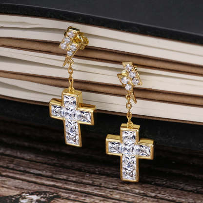 Diamond Stud Earrings for Men with Gold Cross in 14K Gold
