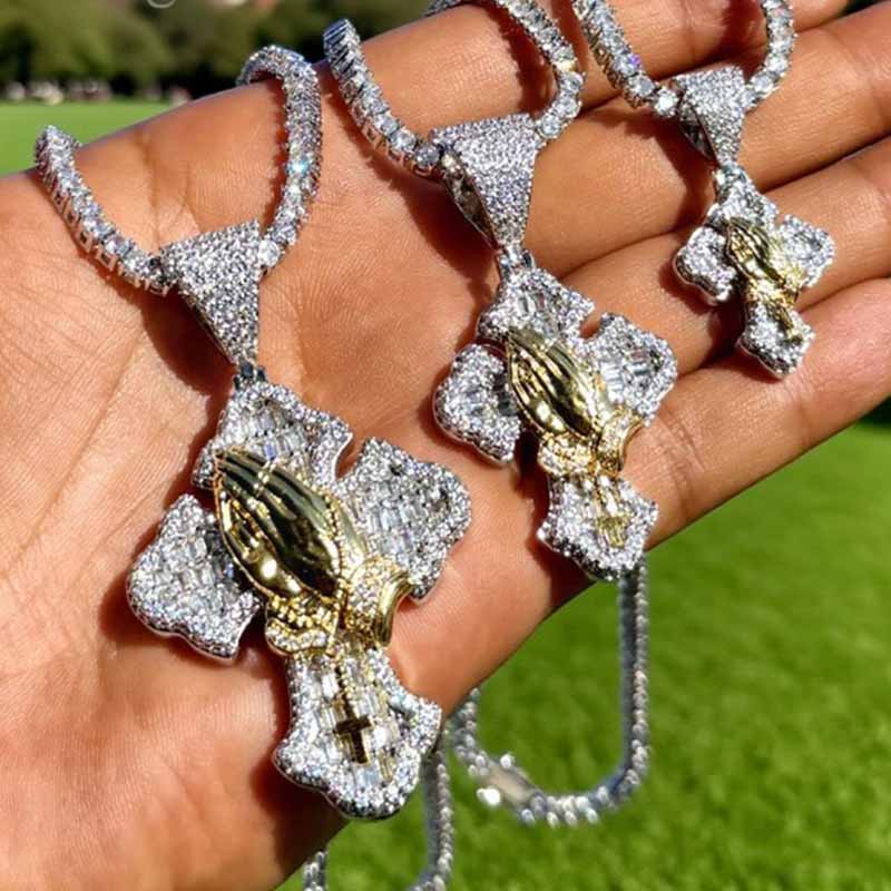 Moissanite Two-Color Cross HipHop Pendant