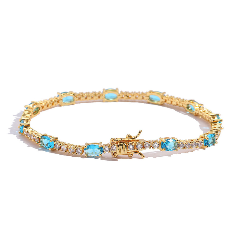 2mm Moissanite Colorful Egg Shaped Gemstone Tennis Bracelet