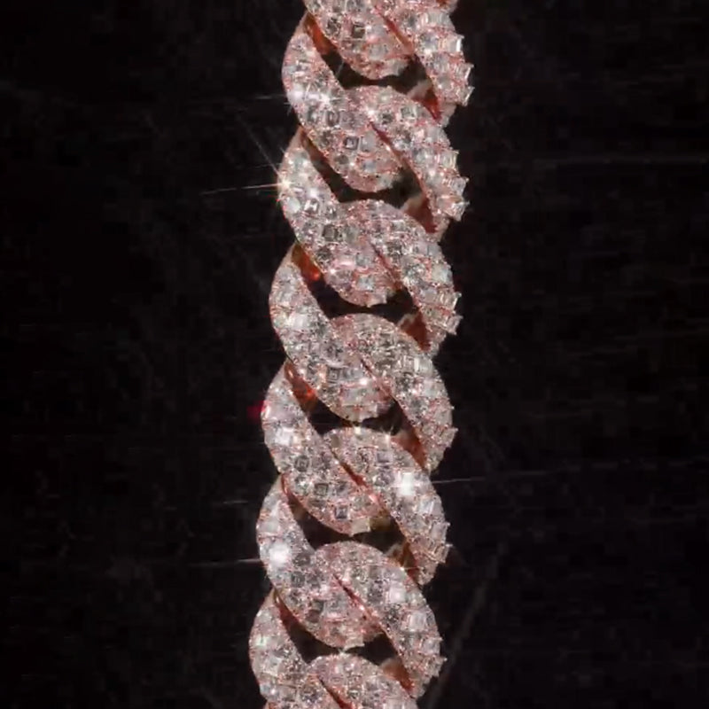 22mm Round and Carre Cut Moissanite Cuban Chain