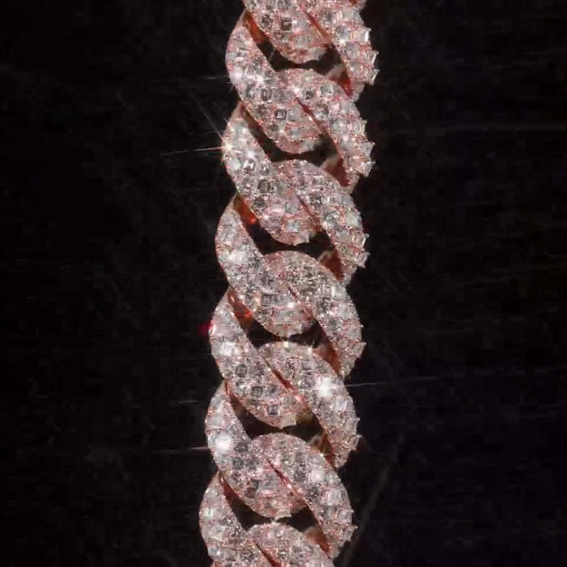 22mm Round and Carre Cut Moissanite Cuban Chain