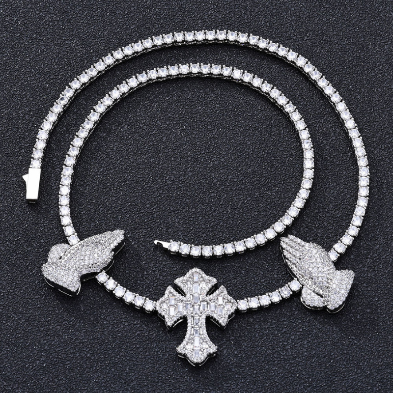 3.5mm Moissanite Cross Praying Hands Tennis Chain