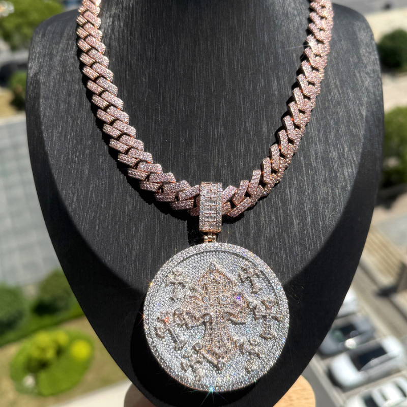 Moissanite Hip Hop Cross Medal Pendant Chain Set