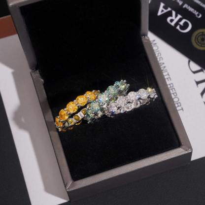 S925 Silver Moissanite Colorful Round Ring