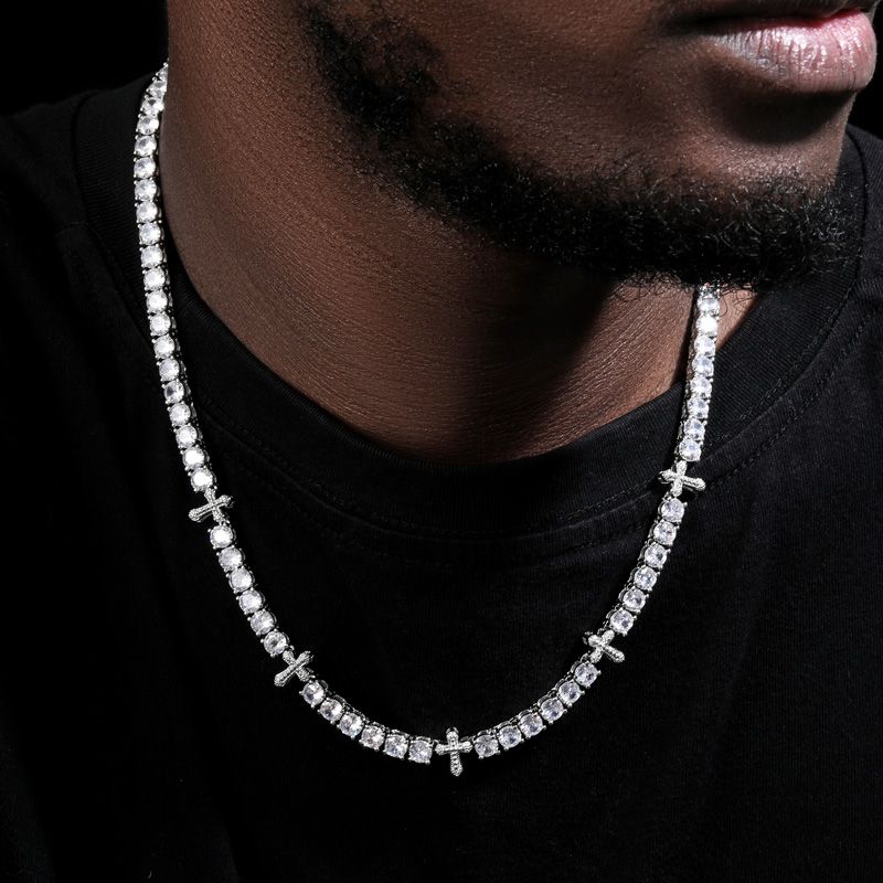 5mm S925 Iced Cross Moissanite Tennis Chain in White Gold