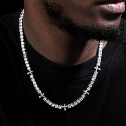 5mm S925 Iced Cross Moissanite Tennis Chain in White Gold
