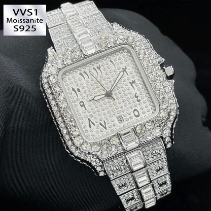 Square Moissanite Unique Arabic Numerals Watch  Setting