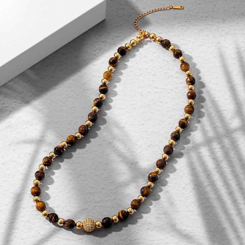 Iced Bead Tiger-Eyes Necklace