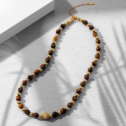 Iced Bead Tiger-Eyes Necklace