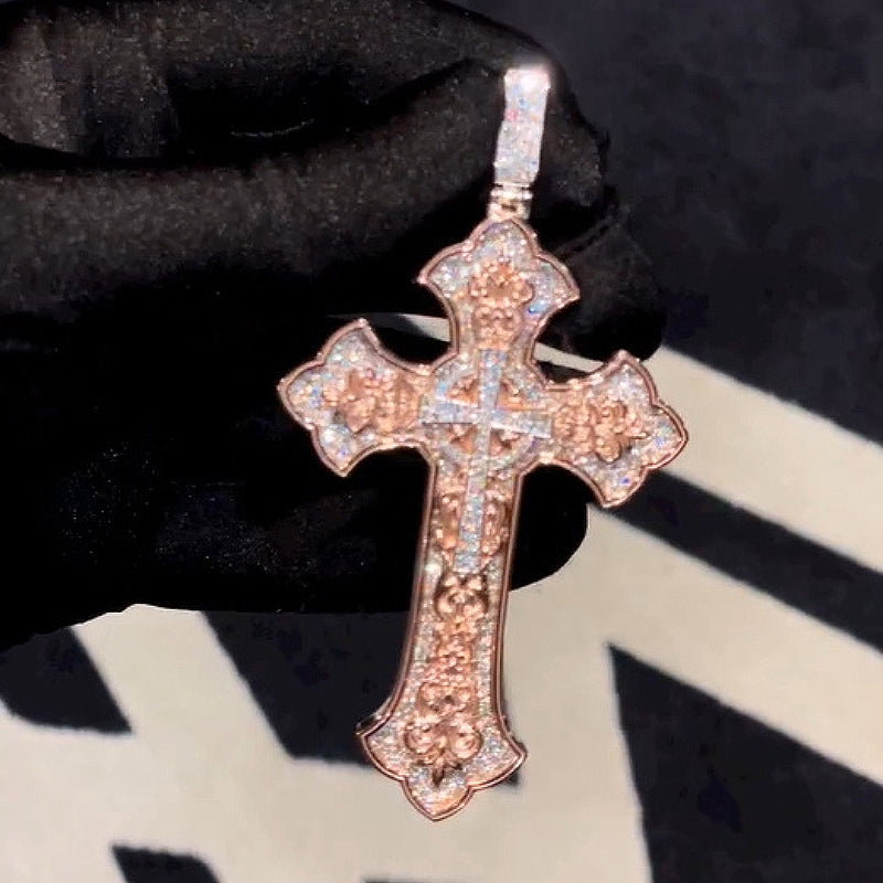Moissanite Classic Pattern Eternity Cross Pendant