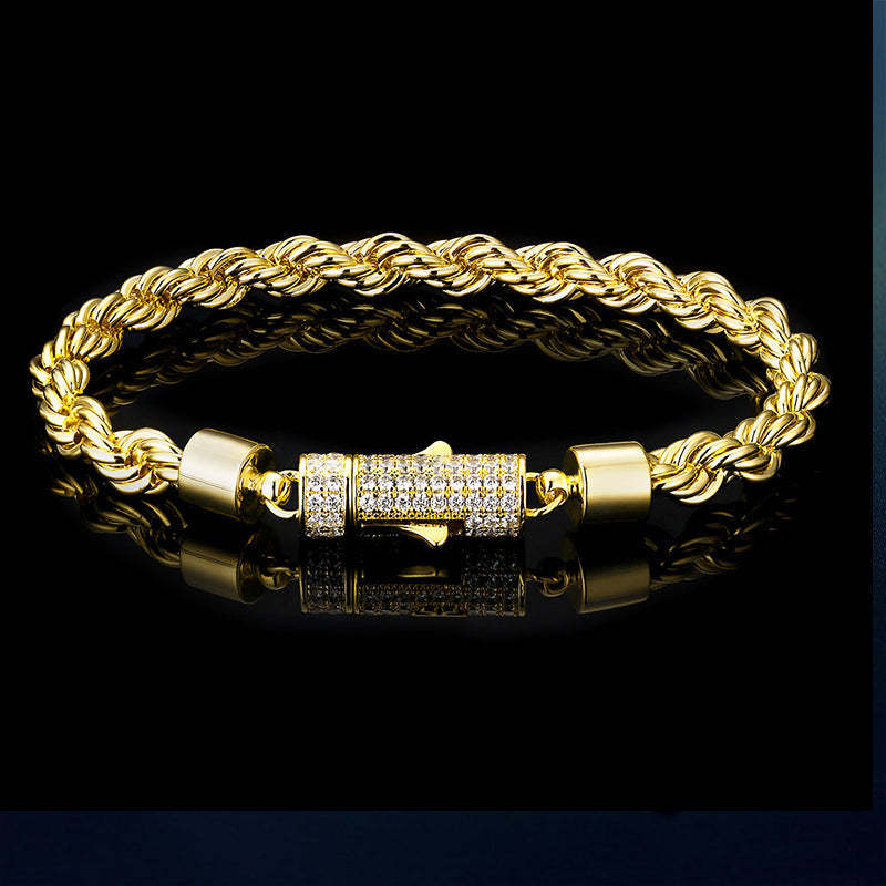 6mm Iced Out Clasp Rope Bracelet for Men's