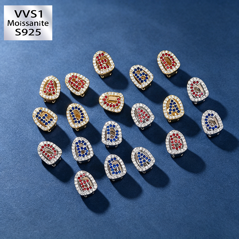 Custom Trendy Colored Moissanite A-Z Letter Tooth Gems