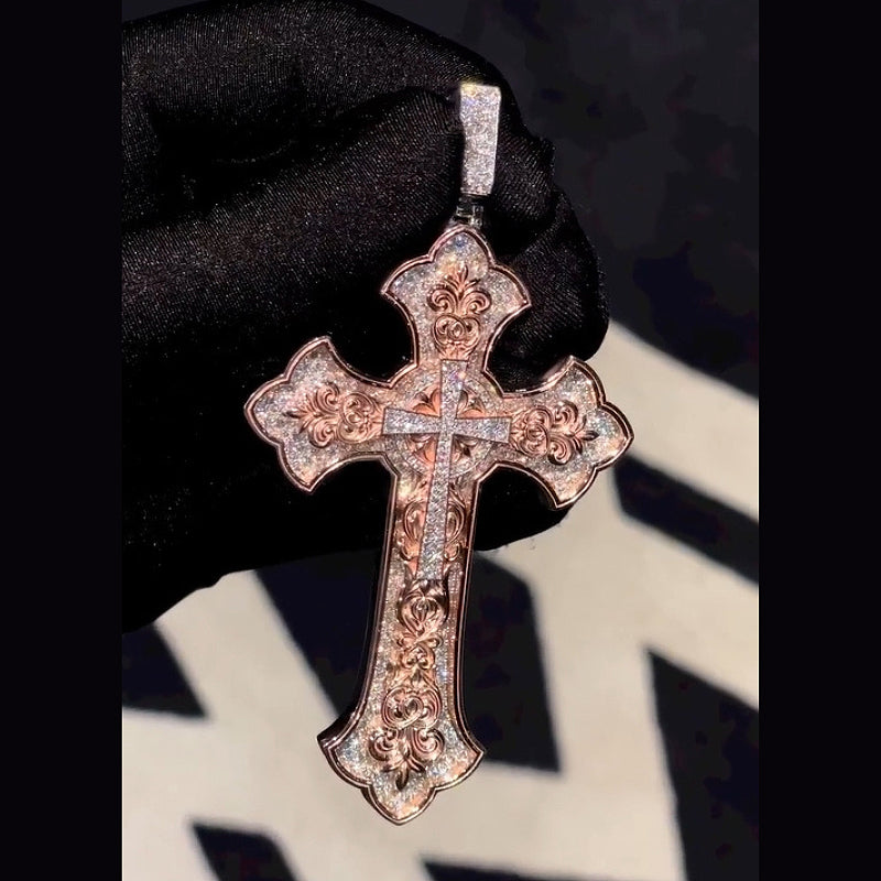 Moissanite Classic Pattern Eternity Cross Pendant