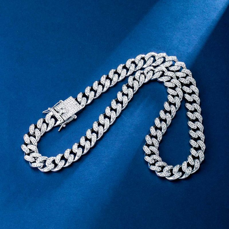 （special offer）12mm Iced Moissanite Miami Cuban Chain in White Gold