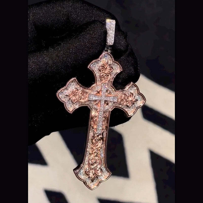 Moissanite Classic Pattern Eternity Cross Pendant