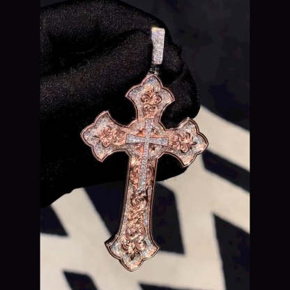 Moissanite Classic Pattern Eternity Cross Pendant