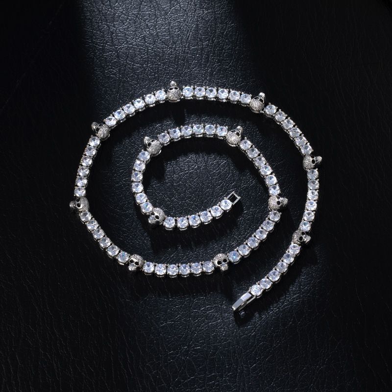 5mm Moissanite Skull Tennis Chain In White Gold