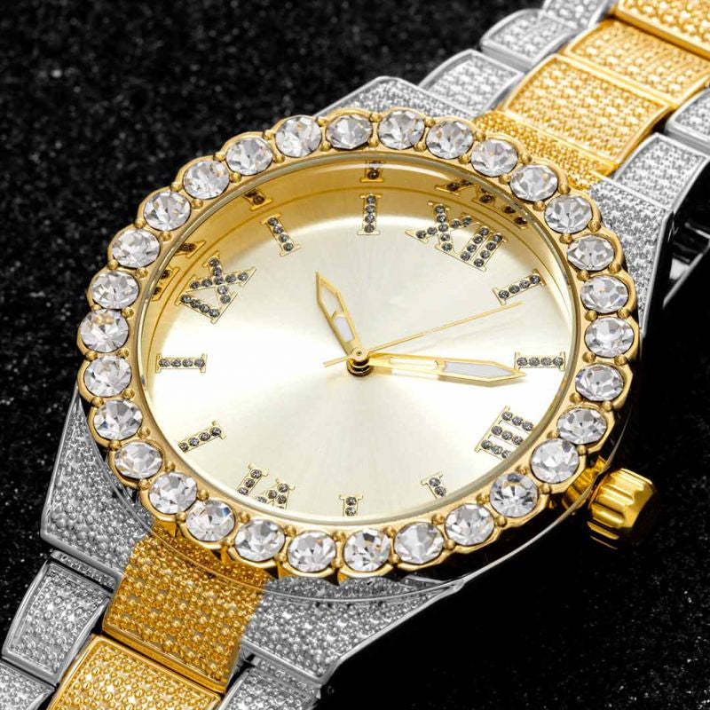 43mm Iced Round Cut Two Tone Roman Numerals Men's Watch