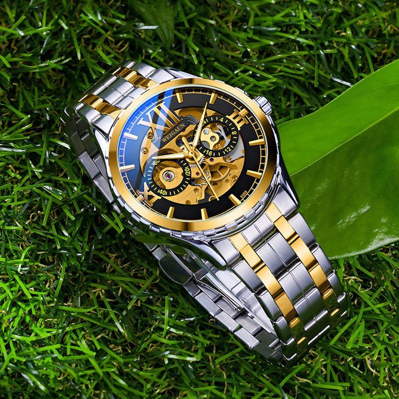 Skeleton Luminous Automatic Mechanical Men's Watch with Steel Strap
