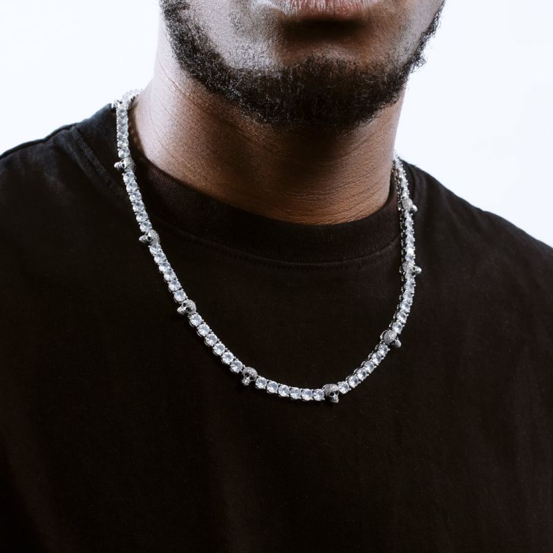 5mm Moissanite Skull Tennis Chain In White Gold