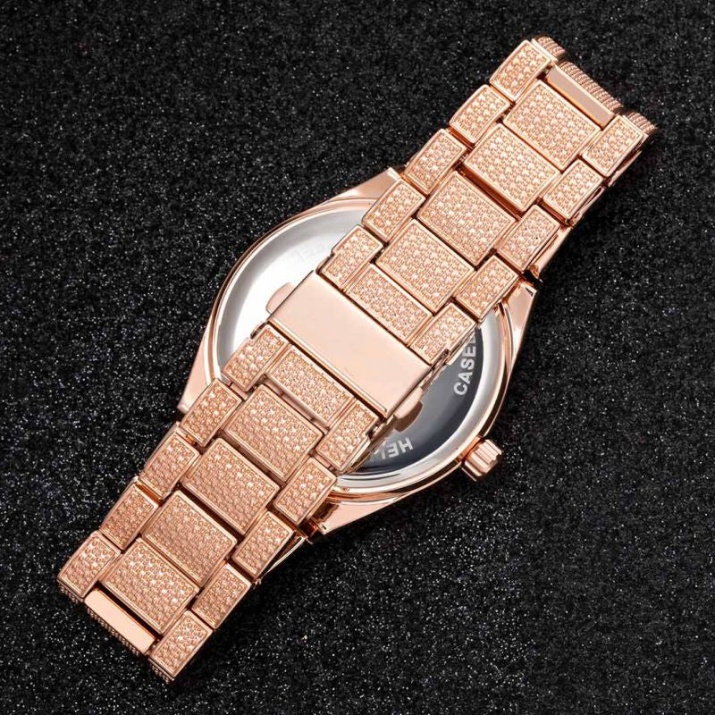 43mm Iced Round Cut Roman Numerals Men's Watch in Rose Gold