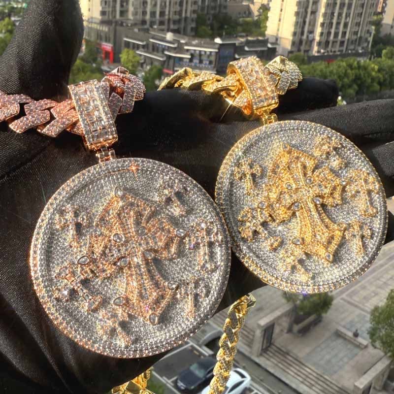 Moissanite Hip Hop Cross Medal Pendant Chain Set