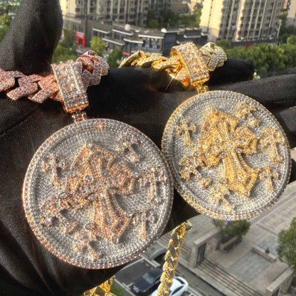 Moissanite Hip Hop Cross Medal Pendant Chain Set